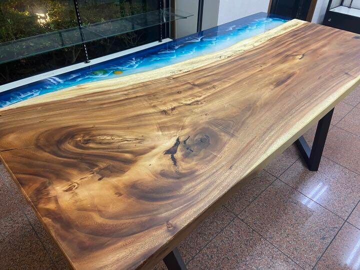 Modern Epoxy Ocean Table Top, Dining Epoxy Wooden Furniture Table Top Home Decor