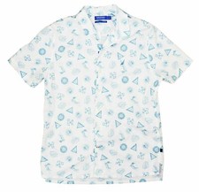 Nautica Blue Sail Maritime Themed Short Sleeve Button Down Shirt XS NWT White
