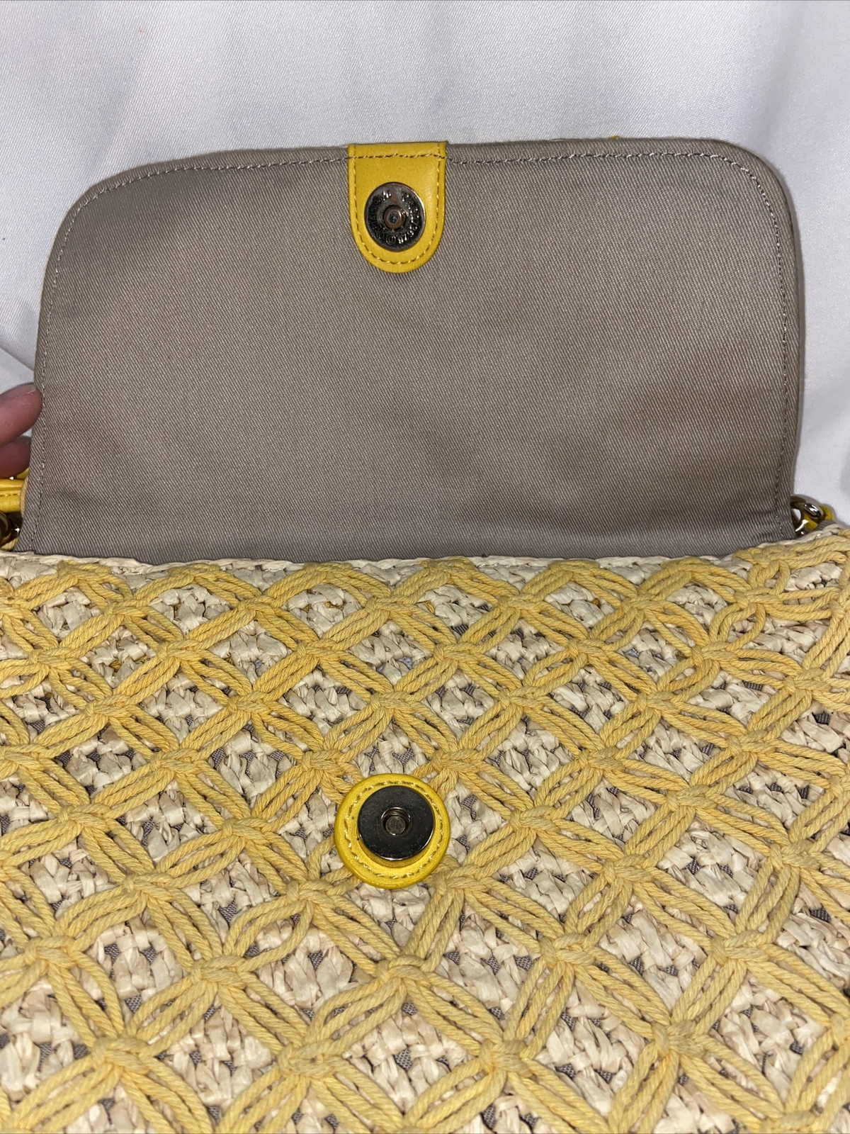Talbots yellow wicker with macrame crossbody bag … - image 5