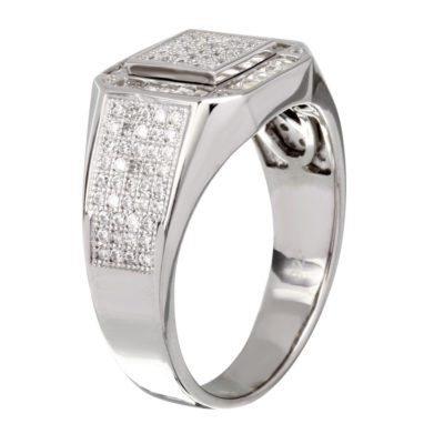Men's Sterling Silver Square Shape Ring w/ 204 Micro Pave Set CZ