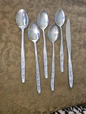 6 pc EKCO Eterna Rose Cotillion Stainless Dinner ice tea sppons and knife