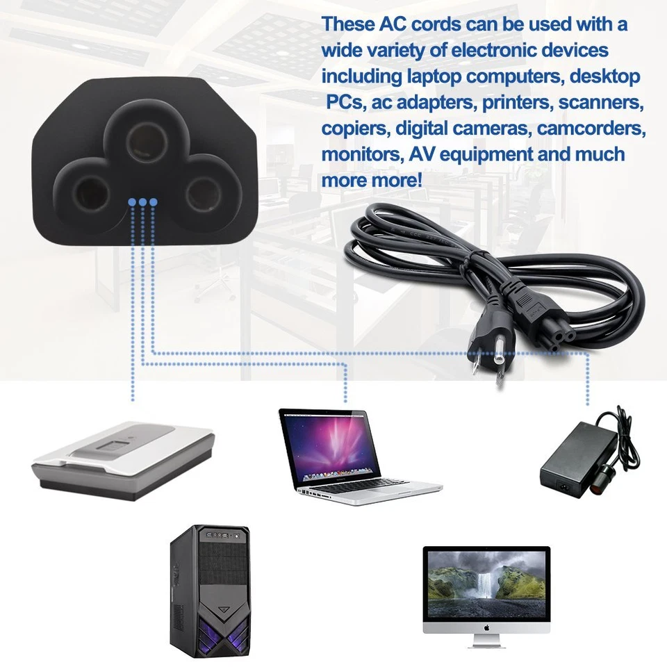 Lote de 1-100 cables de alimentación de CA para computadora portátil 3 clavijas Mickey Mouse impresora para computadora portátil de 6 pies Foto 4 de 4