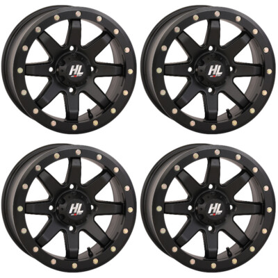 4 ATV/UTV Wheels Set 14in HL9 Beadlock Mt Blk Wide 4/137 4+3/5+5 HP1K ...