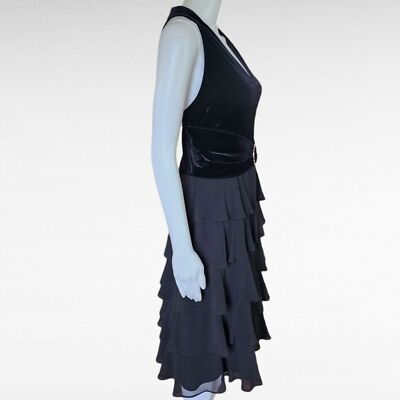 jessica howard tiered chiffon dress Jessica Howard Floral Chiffon Boat Neck Flutter Sleeve Tiered Dress, Womens, 10, Ivory Blue