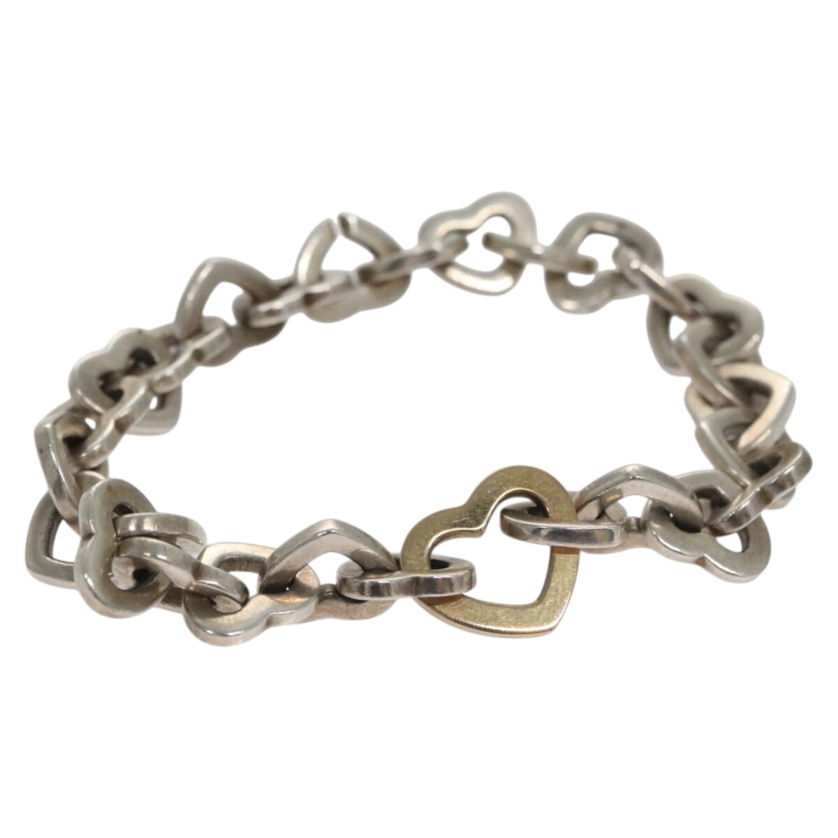 TIFFANY&Co. Heart Link Bracelet Ag925 Gold 750 Silver Auth