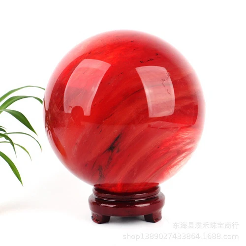 2LB Big Natural Red Smelting Quartz Crystal Sphere Healing Energy Ball W/ Stand - Foto 6 di 19