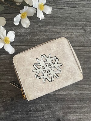 Coach Small Zip Around Wallet Signature Canvas With Snowflake