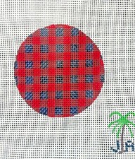 Handpainted Needlepoint Canvas Plaid Black, red  marroon ornaments 13 mesh