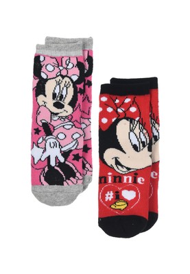 Minnie Mouse Kinder Mädchen Socken 2 Paar Gumminoppen Stopper-Socken Paket 
