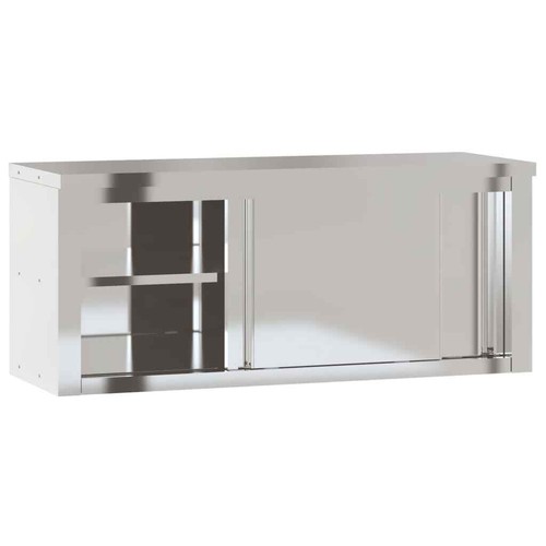 vidaXL Kitchen Wall Cabinet with Sliding Doors Stainless Steel HEE - Picture 5 of 10