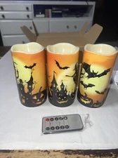 Homemory Set Of 3 Halloween Spooky Flameless Led Candles W/remote (NEW) 