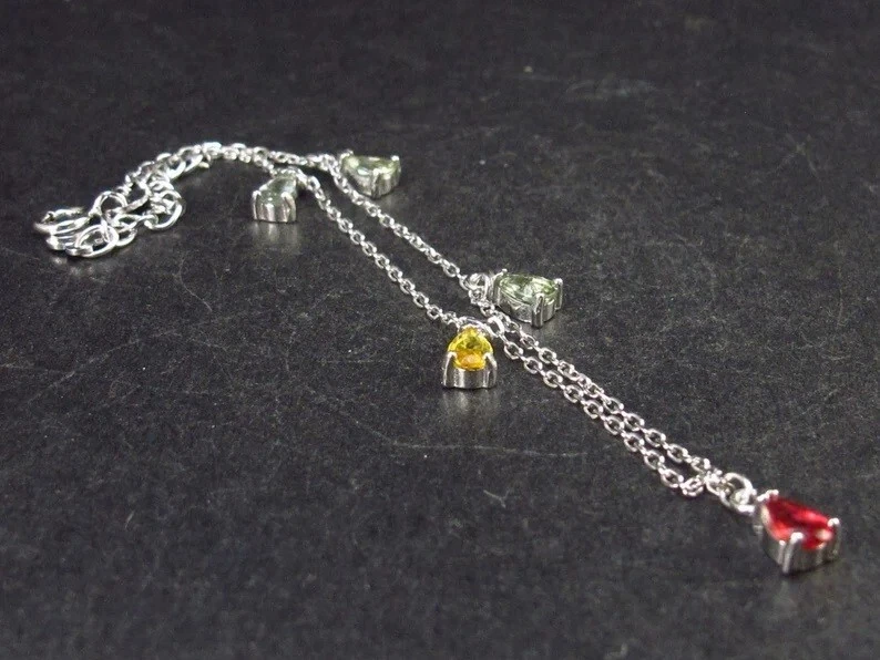 1.05CT Pear Cut Multicolor Gemstone Teardrop Station Chain Bracelet For Woman - Image 2 of 4