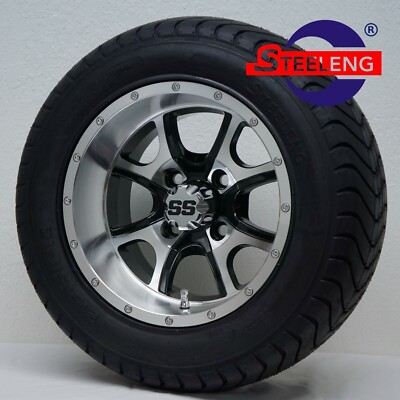 GOLF CART 12'' MACHINED PREDATOR WHEELS and 215/50-12 STREET RIDE DOT TIRES(4) 