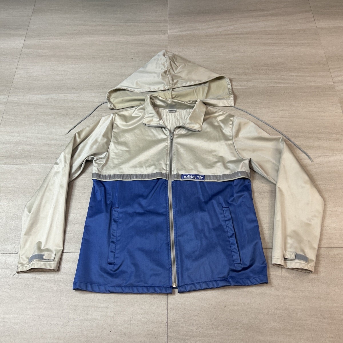 Vtg Adidas Track Jacket Full Zip Blue Gray Trefoil Mens Med Made 
