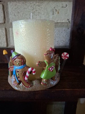 Gingerbread Men Votive Candle Holder Holiday Christmas Decor Sugared Ceramic
