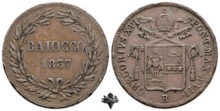 PONTIFICAL STATE Rome Baiocco 1837 Pope Gregory XVI
