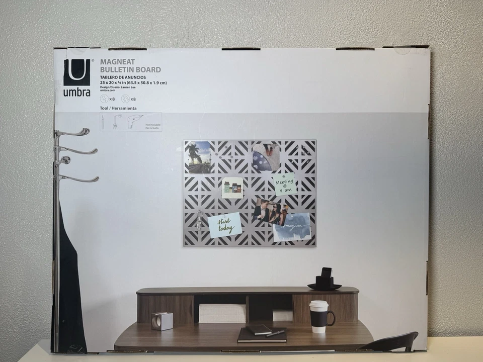 Umbra Magneat Bulletin Board Nickel Finish 25x20x¾” Pushpin Magnetic Tuck Corner - Image 2 of 3