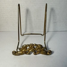 Vintage Gold Wire Cherub Easel Plate Stand Picture Book Art Display