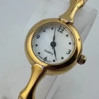 Vintage Japan Movt Quartz Watch Women 22mm Gold Tone MOP Cuff Bangle New Battery