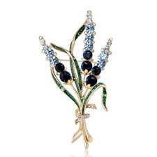 Luxury Blue Rhinestone Flower Bouquet Brooch Pin Spring Summer Jewelry Gift