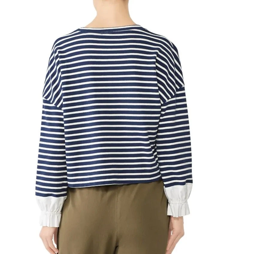 Moletom listrado branco azul Kinly algemado MÉDIO Preppy designer náutico $198 - Imagem 2 de 4