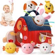 Alsatic Baby Toys for 1 Year Old, Surprise Barn Stuffed Farm Animals, Crinkle,