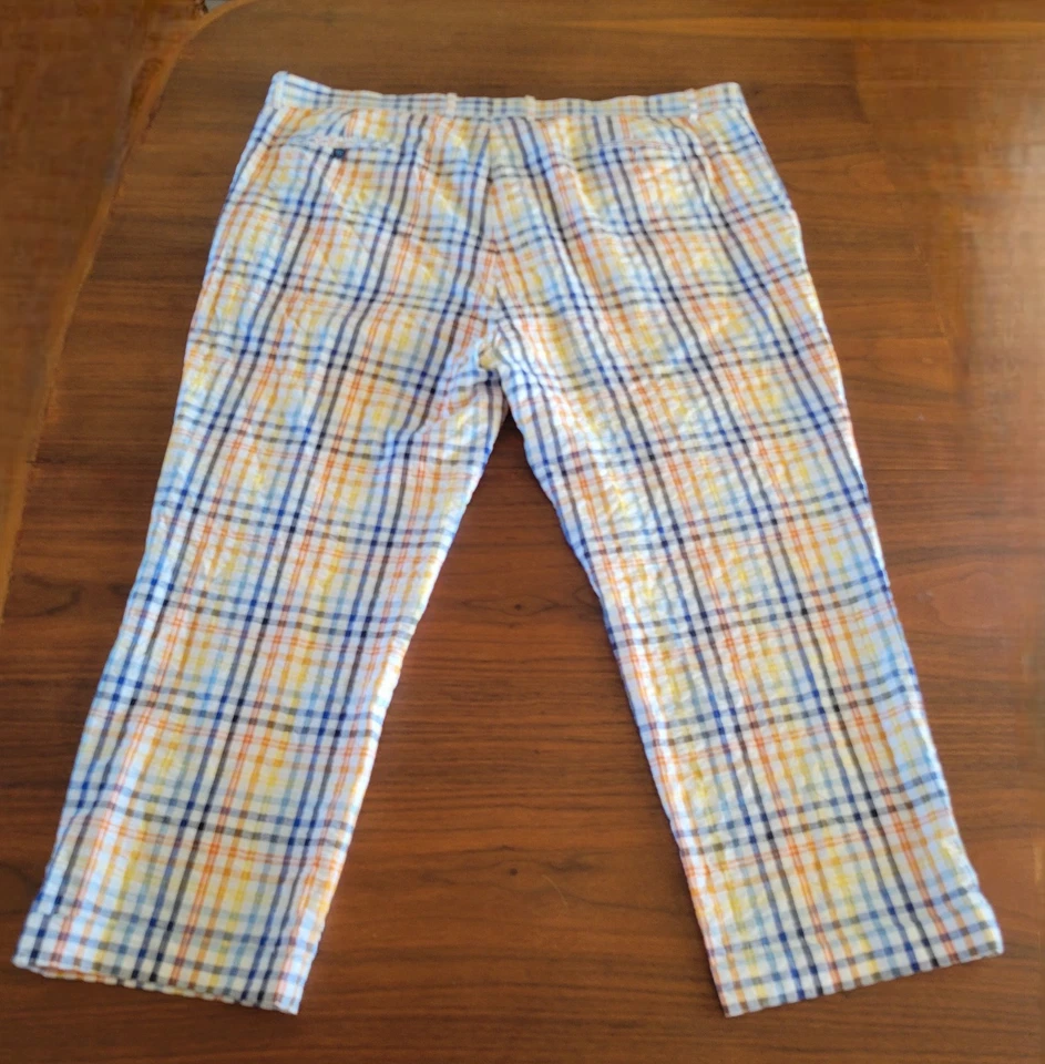 Pantalones de vestir para hombre 100 % algodón verano Seersucker calce moderno a cuadros talla 48x29 Foto 2 de 4
