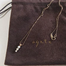 Agete Pearl Triple Strand Necklace 10K Gold 40.5cm Used Excellent From Japan