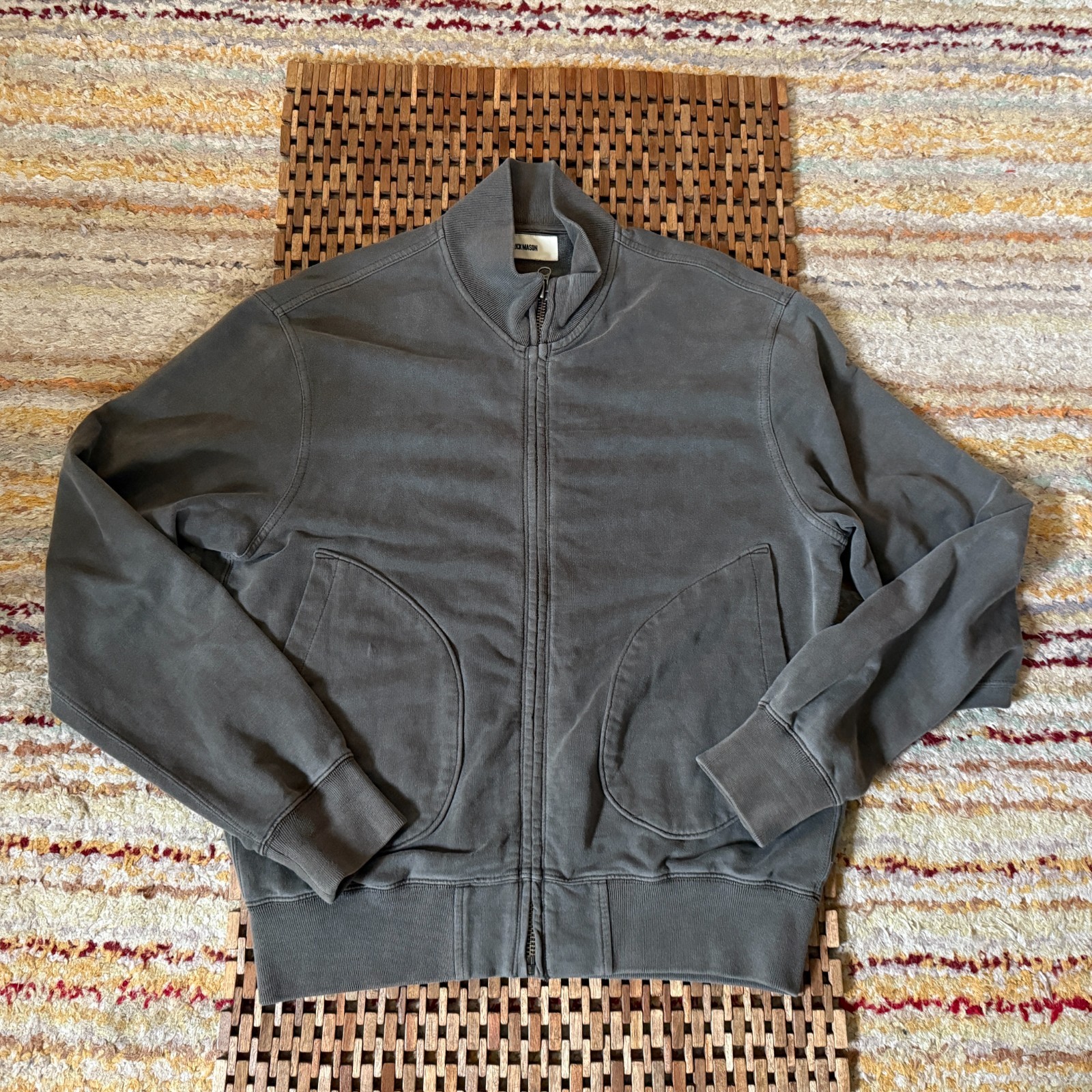 Buck Mason Full Zip Bomber Jacket Green Grey Men's Size Medium M