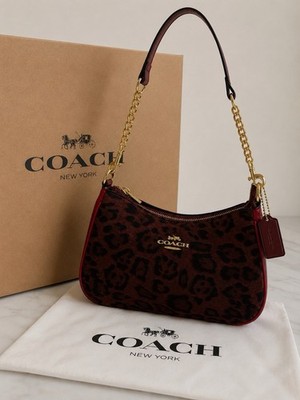Coach Teri Tasche Shoulder Bag Leopard bordeaux & gold trendy