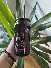Personalised 16oz Tumbler with Straw Custom Name Cup Reusable Cold Drink Gift
