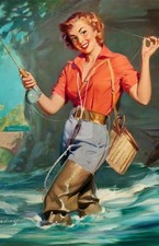 Pin-up Fishing Girl 4 Vintage Pinup Reproduct...