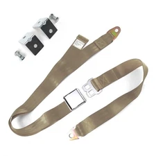 2pt Tan Airplane Buckle Lap Seat Belts w/ Anchor Plate Hardware Pack