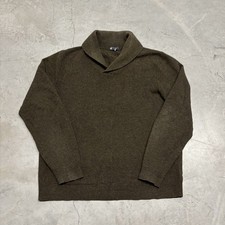 J Crew Lambs Wool Sweater Mens Size Large Shawl Collar Brown Pullover Premium