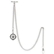 Men's Albert Chain Pocket Watch Curb Link Key Chain 2 Hooks with Antique Comp...