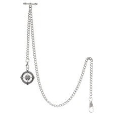 Men's Albert Chain Pocket Watch Curb Link Key Chain 2 Hooks with Antique Comp...