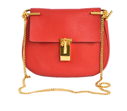 Chloe Drew Leather Red Bag Gold Metallic parts chain Shoulder
