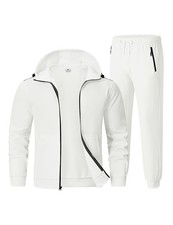 Men's Fleece Sweat Track Suit Hooded Winter Warm Up Jogger Athletic Tracksuit...