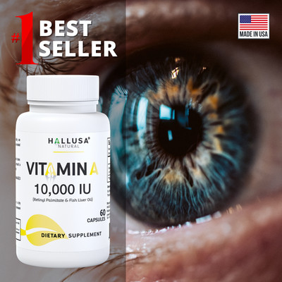 Hallusa Natural Vitamin A capsules 10,000 IU Immune & Vision Support, 60 Count