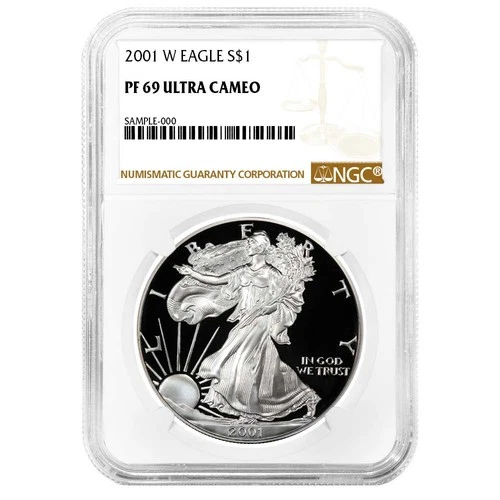 2001-W $1 1-oz Proof American Silver Eagle NGC PF69UC Brown Label