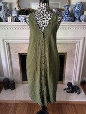 Old Navy Linen Blend Button Front Midi Dress S Olive Green Tie Back Tiny Flaw