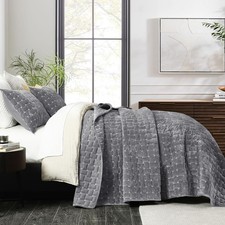 Velvet Quilt Queen Size, 3-Piece Luxury Dark Grey Quilt Bedding Set, Lightwei...