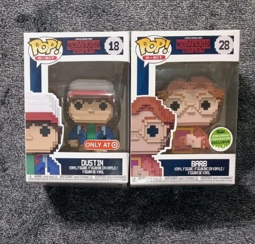 Funko Pop Stranger Things Lot Dustin 18 Barb 28 8 Bit Exclusives + Protectors