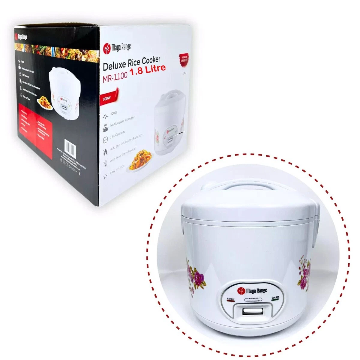 1.8L Rice Cooker Machine Non-Stick Pot Auto Shut Off Keep Warm 700W Cup Spatula
Opens in a new windo