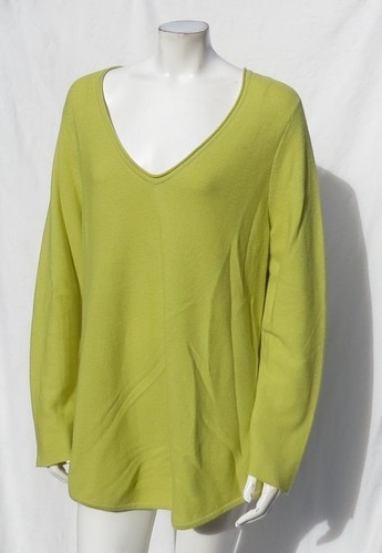 EILEEN FISHER Peru L Citron 100% Organic Cotton Knit Long Sleeve V Neck Sweater - Picture 6 of 6