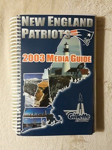 TOM BRADY 2003 NEW ENGLAND PATRIOTS MEDIA GUIDE YEARBOOK CLEAN SUPER BOWL CHAMP