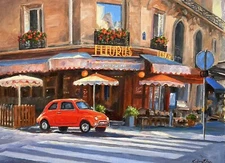 Paris Cafe Street Scene Car Realism Art Original Oil Painting Kaloustian