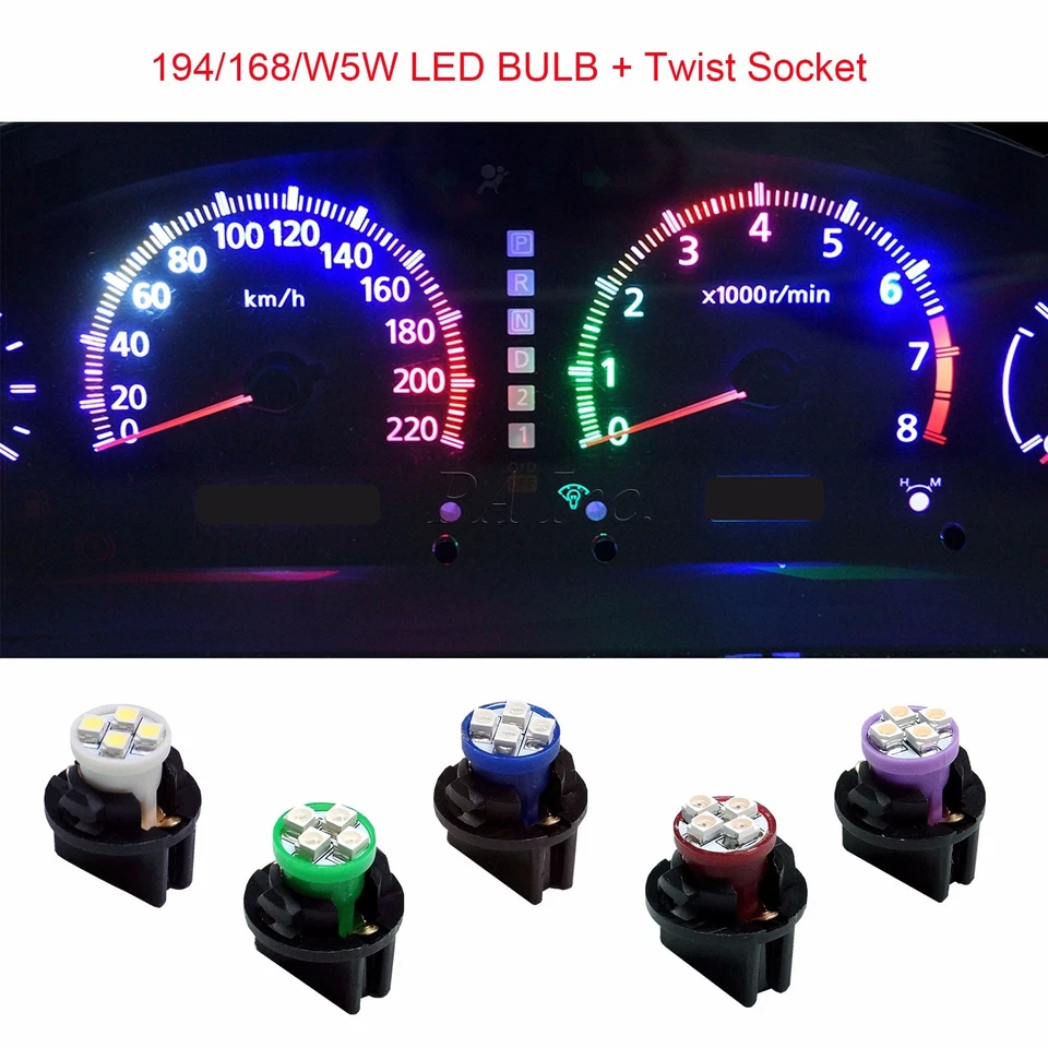 6x T10 168 194 LED instrument Panel Dash Light Bulb 1/2" Twist Lock Socket Cyan - Image 3 of 4
