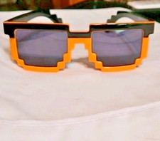 Minecraft 8 Bit Pixel Sunglasses, Black  Orange With Scalloped edged Arms H2 