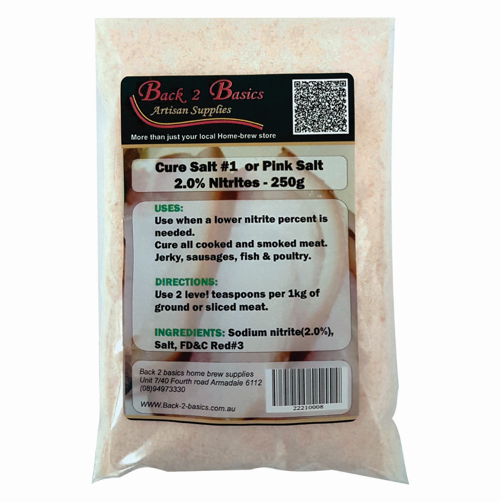 Cure Salt 1 (2.0) Nitrites 250g, Pink Salt Jerky, Instacure